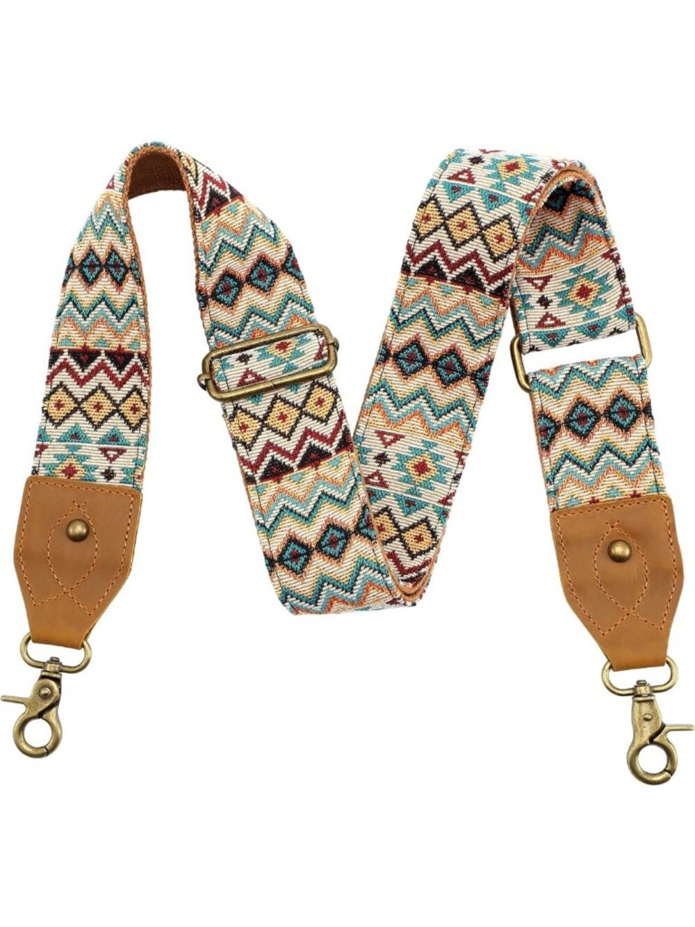 Adjustable Wide Leather Purse Strap - Retro Jacquard Embroidery Crossbody Bag